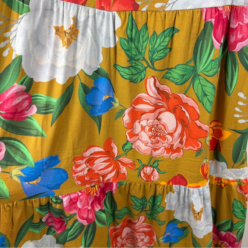 Miss Miss Tiered Floral Maxi Sundress Pink Gold Stretch Cotton Tropical sz M - Picture 5 of 9